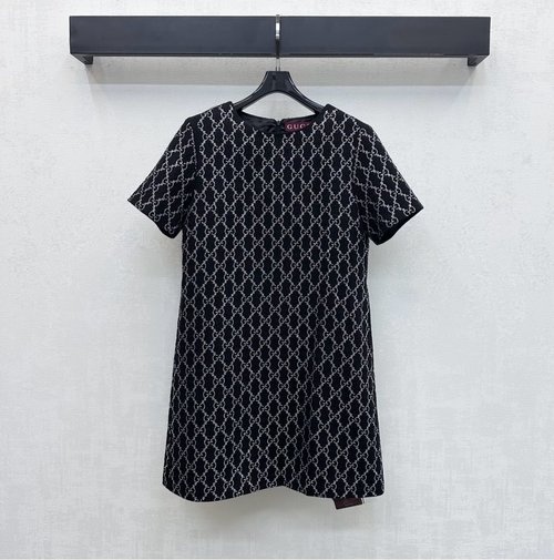 Gucci Full Drill Studded Round Neck Zipper Dress