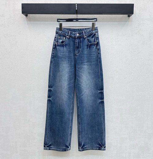Loewe Vintage Distressed Straight - Leg Jeans with Leather Label