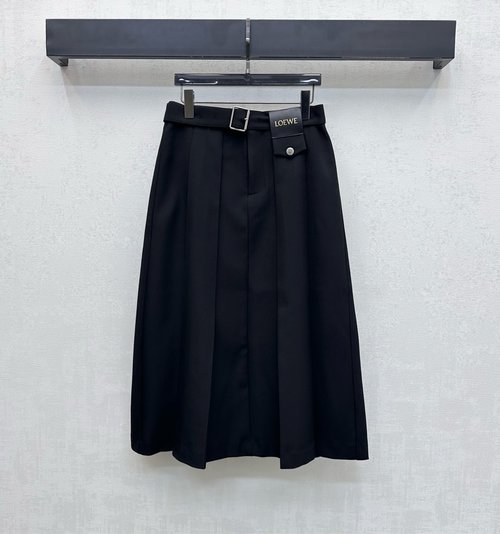 Loewe Tailored Pleated Waist Skirt with Logo Buttons in Imported Suit Material