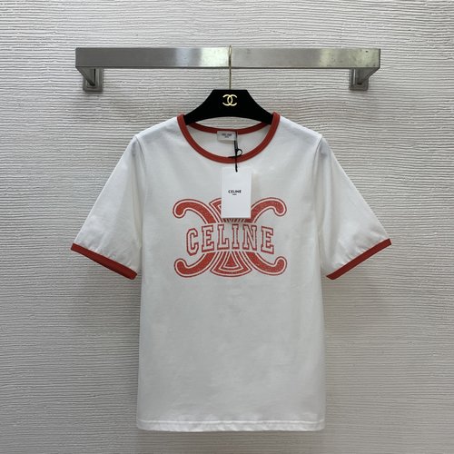 Celine Fashionable Round-neck Short-sleeved T-shirt with Logo