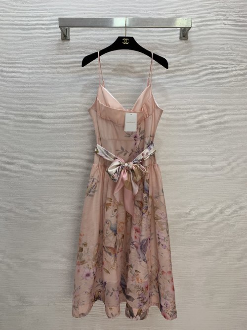 Zimmermann High-end Customized Resort Print Sleeveless Dress with Silk Belt