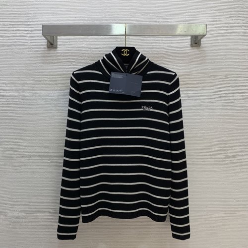 Prada Soft Skin-friendly Knit Top with Stripe Logo