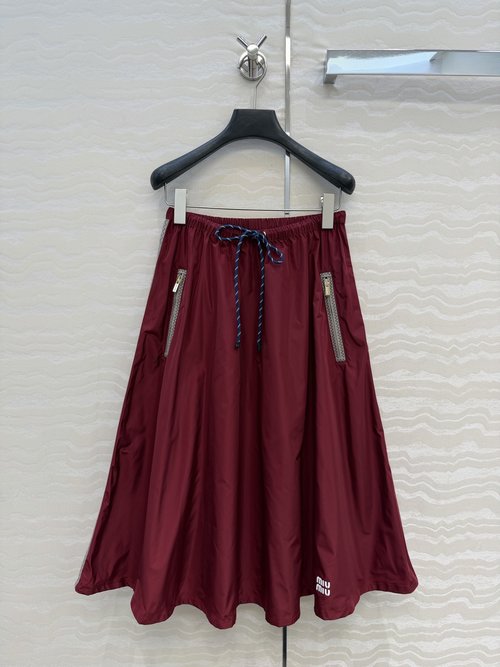 Miu Miu Original Silk Skirt with Contrasting Wave Embroidery