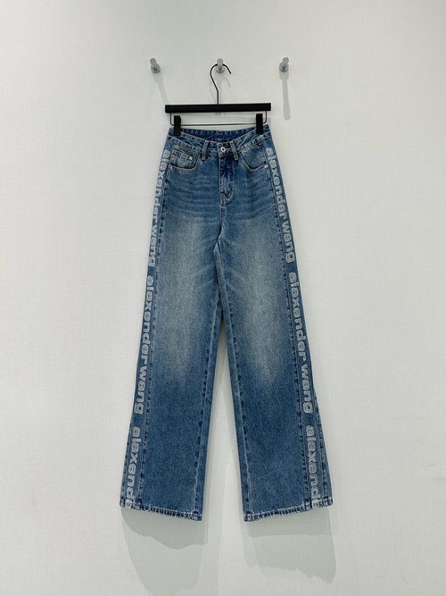 Alexander Wang Side Letter Rhinestone Jeans with High-End Fabric