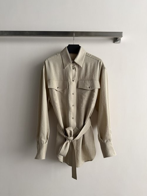 Brunello Cucinelli Classic Linen Shirt with Beaded Collar, Lightweight and Versatile