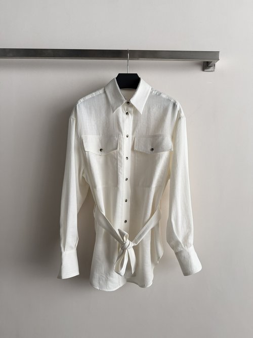 Brunello Cucinelli Classic Linen Shirt with Beaded Collar, Lightweight and Versatile
