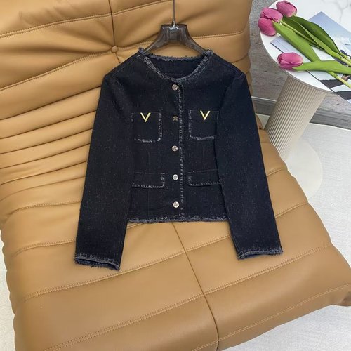 Chanel Denim Jacket with Fringe and Metal V-Logo