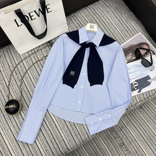 Loewe Embroidered Letter Striped Shawl Shirt