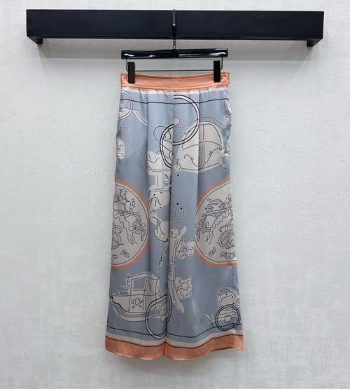 Hermes Silk Trousers with Abstract Print