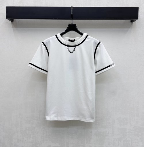 Louis Vuitton Custom Imported All-Cotton Round Neck Striped T-Shirt with Decor