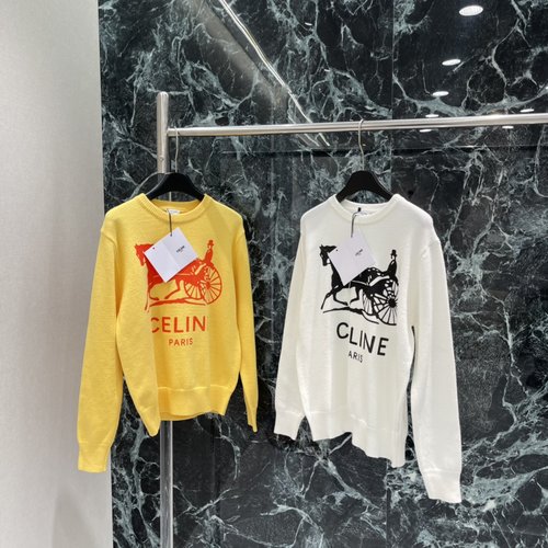 Celine Bright Fashionable Carriage Logo Pattern Sweater