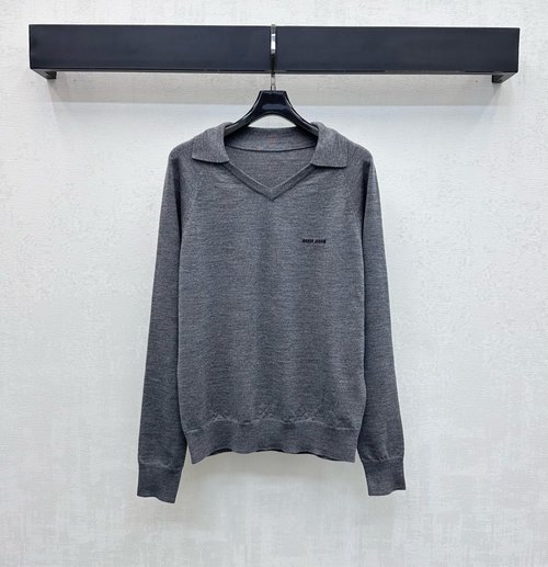 Miu Miu Custom Yarn-Blended V-Neck Knitwear with Embroidered Logo