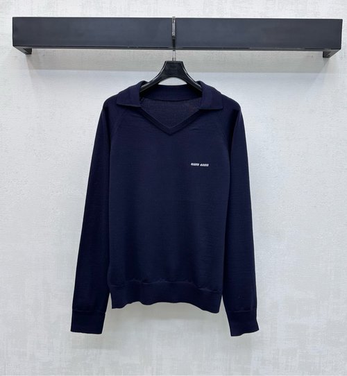 Miu Miu Custom Yarn-Blended V-Neck Knitwear with Embroidered Logo