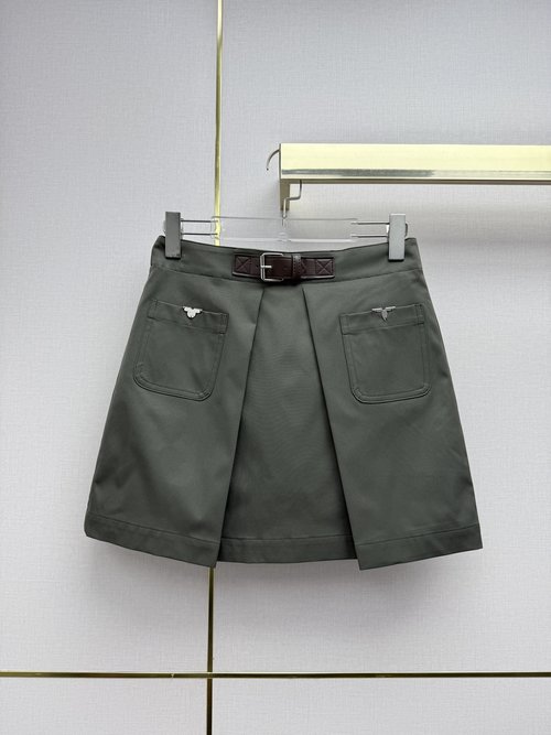 Louis Vuitton Pleated Skirt with Leather Buckle and Metal Petal Decor