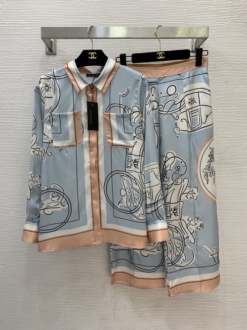 Versace Fiber Silk Satin Print Two-Piece with Belted Waist