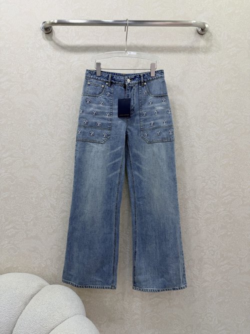 Louis Vuitton Ski Series Gold Coin Bead Denim Straight Leg Jeans