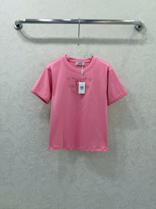 Hermes Hollow-embroidered Logo Short Sleeve T-shirt for Layers