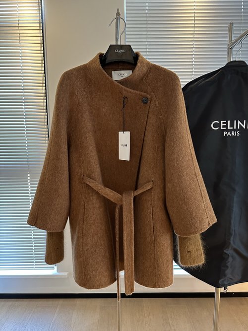 Celine Iconic A - Line Cashmere Coat with Belt and Cuffs