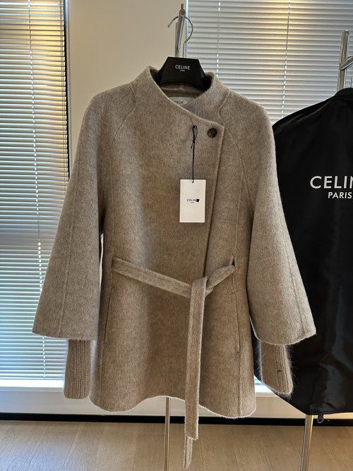 Celine Iconic A - Line Cashmere Coat with Belt and Cuffs