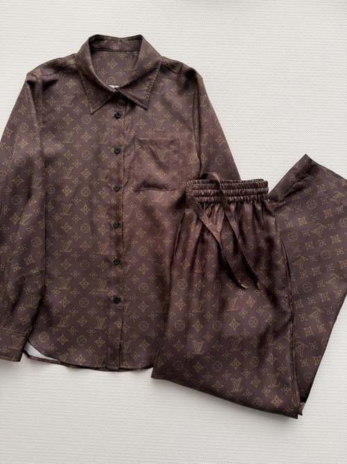 Louis Vuitton Silky Drawstring Trousers with Vintage Pattern