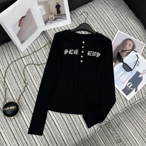 Chrome Hearts Letter Rhinestone Long-Sleeve Top with Two Color Options