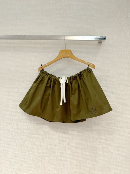 Miu Miu Miu-Style Embroidered Military Green Short Skirt