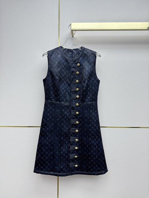 Louis Vuitton Early Spring Sleeveless Dress: Vintage Monogram, Metal Buttons