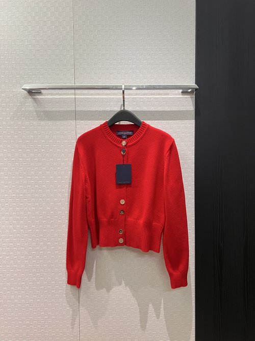 Louis Vuitton Minimalist Cashmere Cardigan with Gold Buckles, Elegant