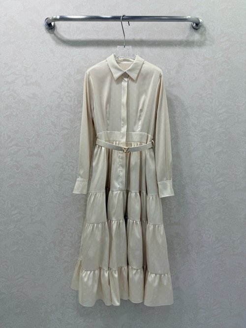 Louis Vuitton Retro-Inspired Long-Sleeve Print Dress with Collar Accent