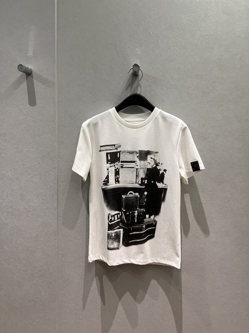 Louis Vuitton Black and White Film Print T-Shirt with Leather Cuff Label