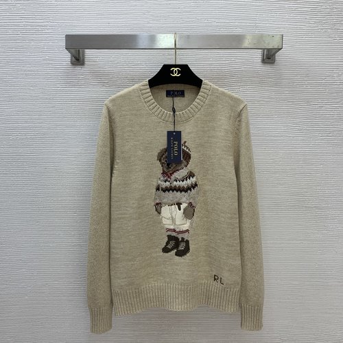 Polo Ralph Lauren Khaki Fair Isle Knit Pullover with Bear Logo