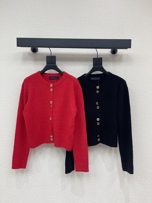 Louis Vuitton Buttoned Round-Neck Woolen Luxury Knit Cardigan