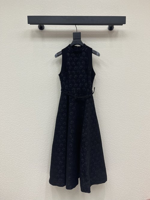 Dior Sleeveless Long Dress with Jacquard Belt