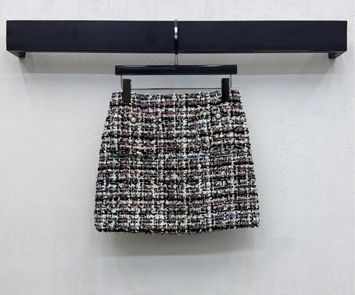 Chanel Wool Blend Short Skirt with Metal Logo Buttons