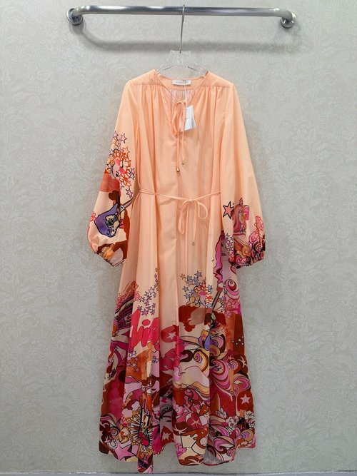 Zimmermann Digital Print Long Dress with Sling and V-Neck