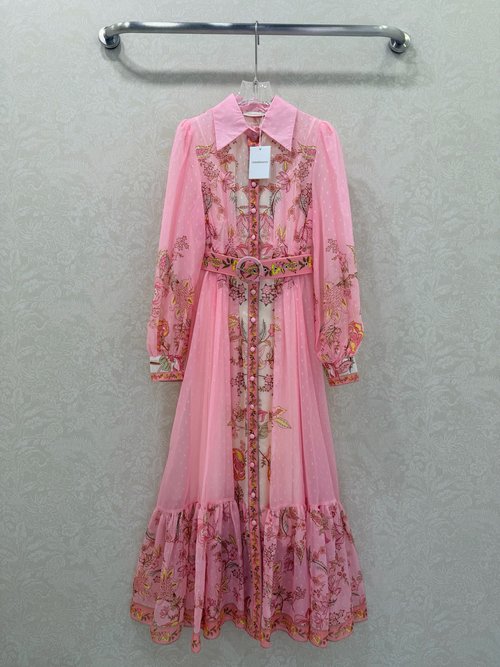 Zimmermann Pink Floral Ruffled Lantern Sleeve Long Dress