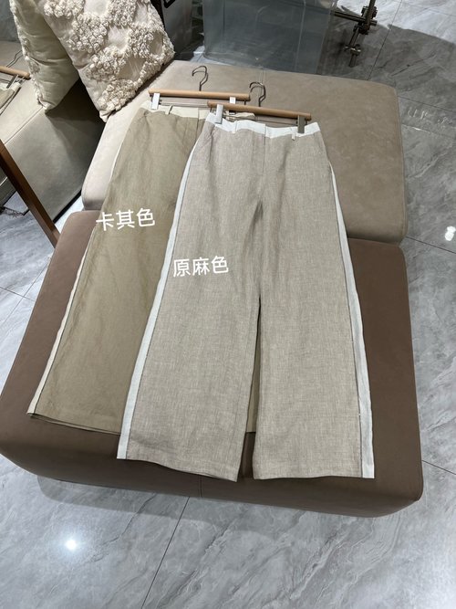Brunello Cucinelli Natural and Khaki Linen Straight-leg Trousers