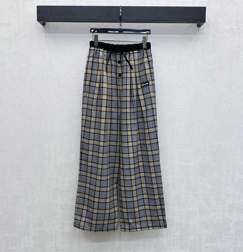 Miu Miu Checkered Drawstring Waist Pants with Logo