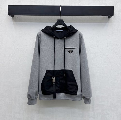 Prada Custom Imported Spliced Hooded Sweatshirt with Logo