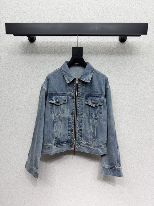 Celine Imported Fabric Zippered Denim Jacket