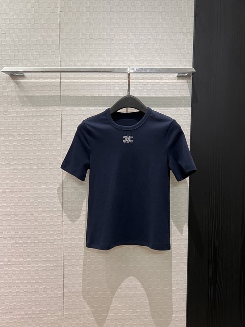 Celine Color-blocked Embroidered Logo T-shirt, Casual Essential