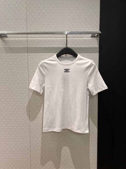 Celine Color-blocked Embroidered Logo T-shirt, Casual Essential
