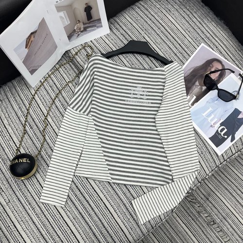 Chrome Hearts New Style Studded Cross Stripe One-Shoulder Top