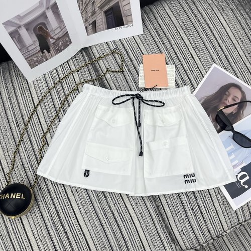 Miu Miu Exclusive Design Letter Logo Pocket Mini Skirt with Adjustable Waist