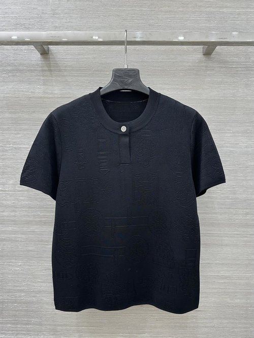 Hermes Exclusive High - end Jacquard Knit Short - Sleeve Top