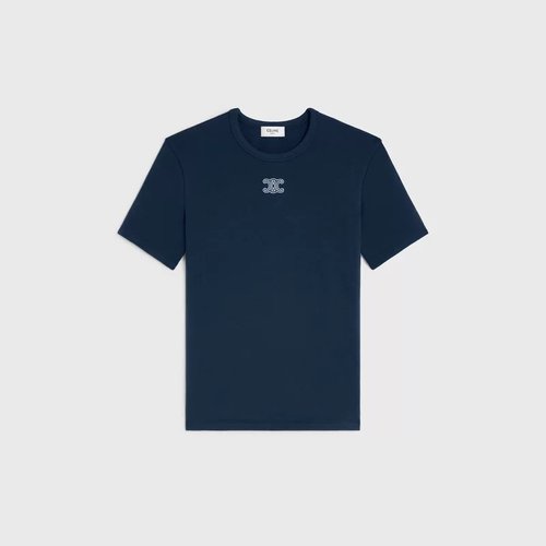 Celine Elegant Round-neck Short-sleeve T-shirt with Arch Logo