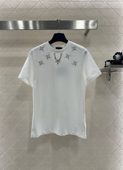 Louis Vuitton Beaded Four-leaf Clover Chain Round-neck T-shirt