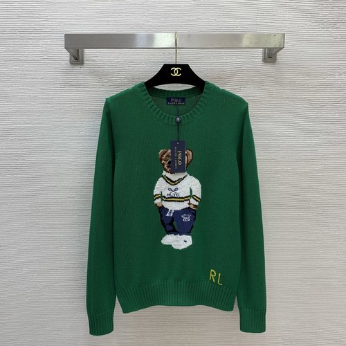 Polo Ralph Lauren Tennis Racket and Bear Pattern Long-sleeved Knit Top