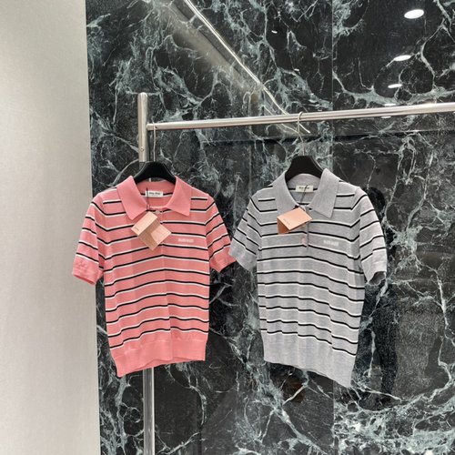 Miu Miu Classic Striped Polo with Brand Embroidery