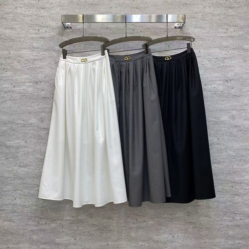 Valentino Elegant A-line Skirt with Metal Buckles, Three Colors